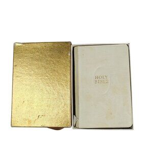 Vintage Holy Bible Collins Clear Type KJV 24mo New Ruby White Leatherbound w/box